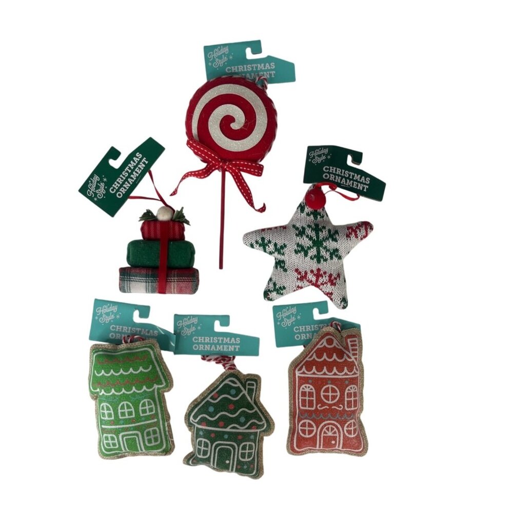 Holiday Style Christmas Ornament Set of 6 Material Knit New